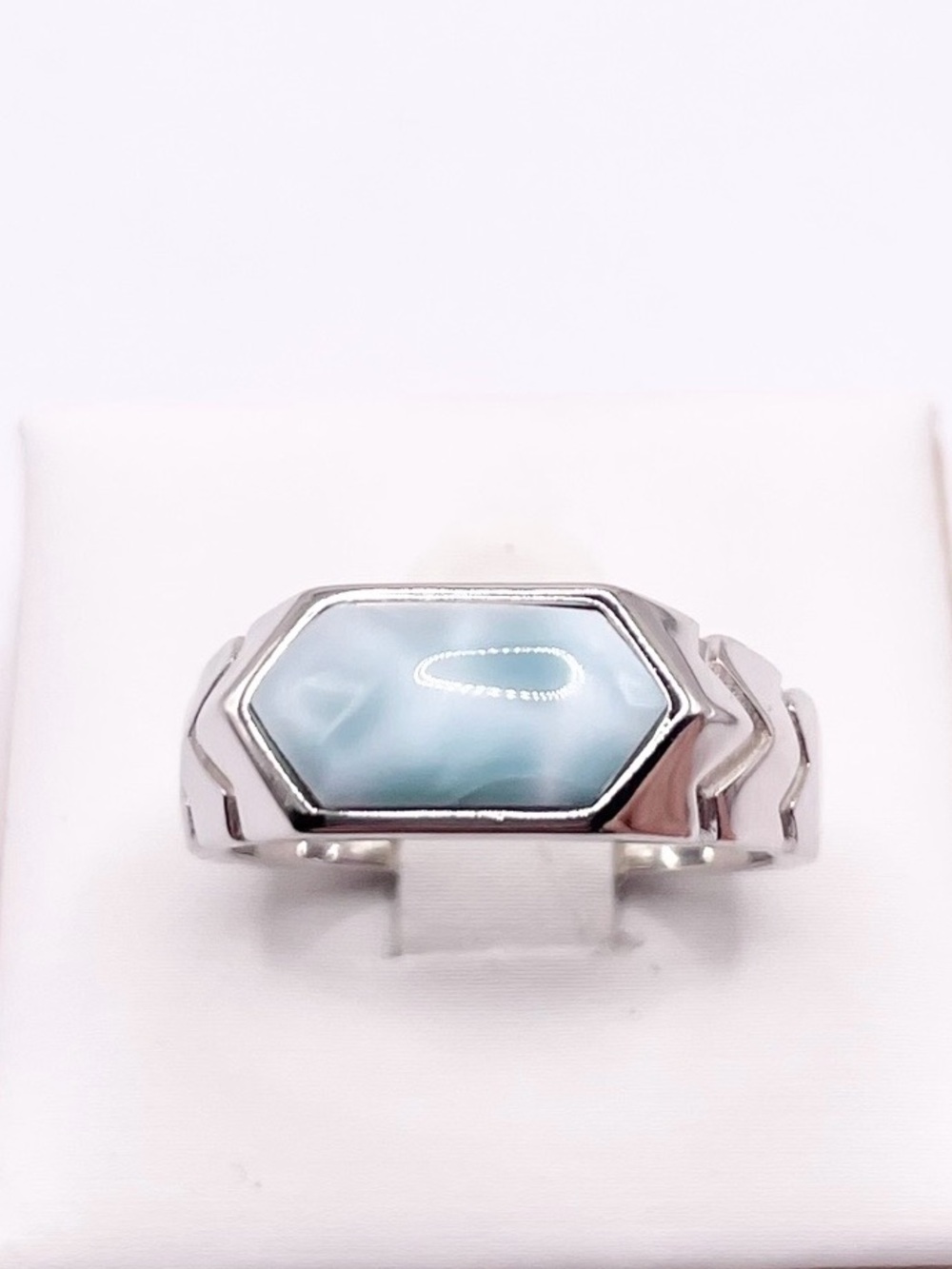Size 8 Sterling Silver Larimar Hexagon Ring